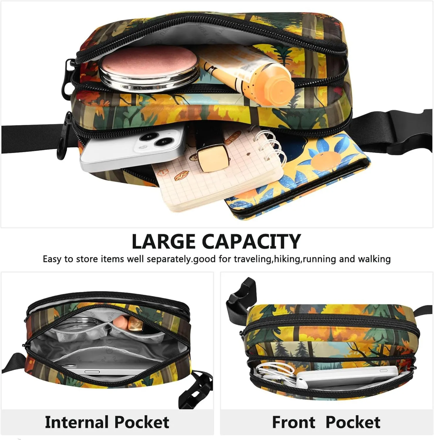 Autumn Forest Tree Women Fanny Pack Waterproof Hip Bag Belt Purse Cartoon Travel Waist Pouch