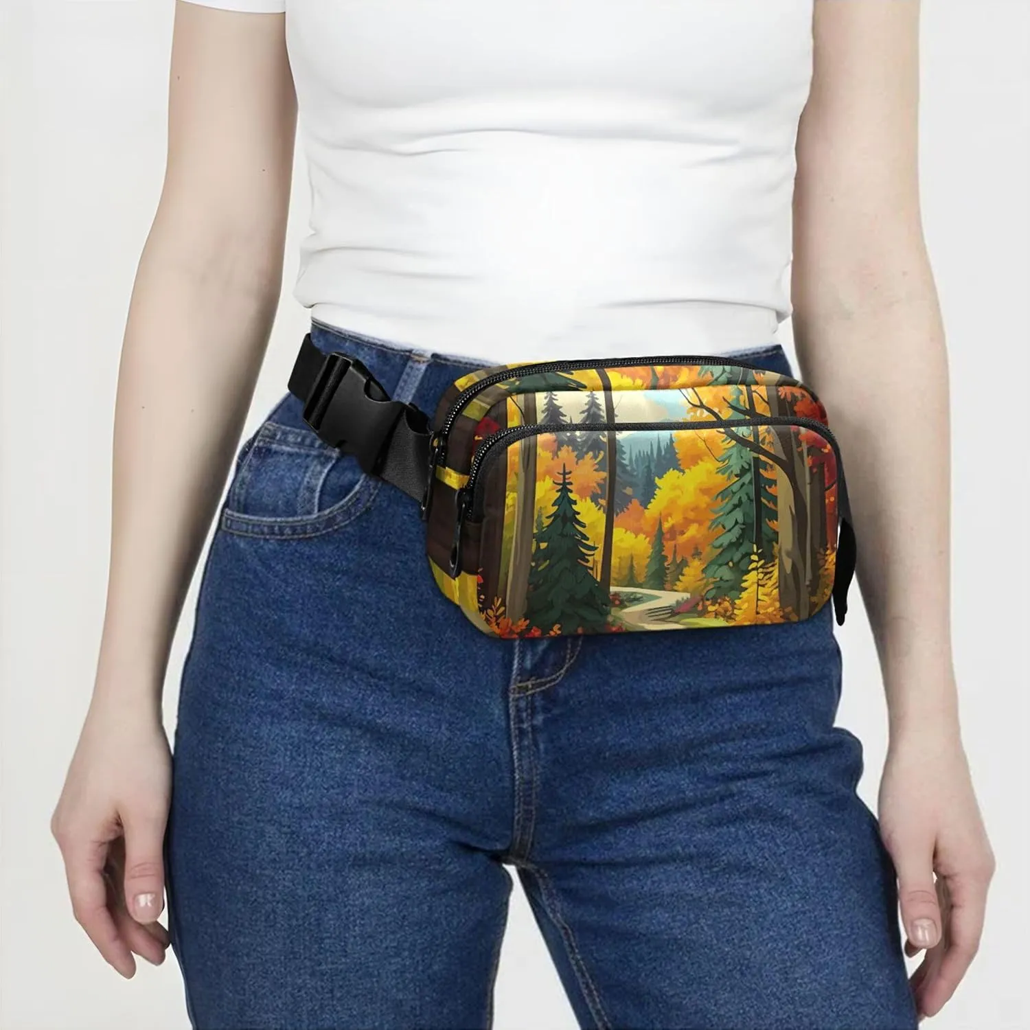 Autumn Forest Tree Women Fanny Pack Waterproof Hip Bag Belt Purse Cartoon Travel Waist Pouch