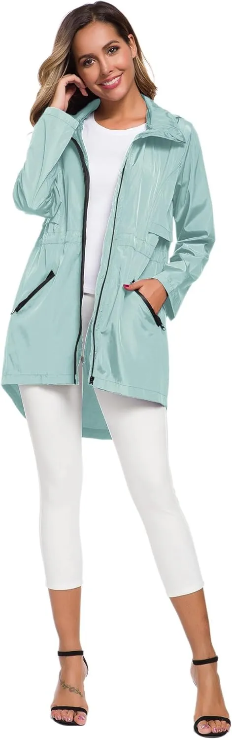 Avoogue Women's Long Raincoat with Hood Outdoor Lightweight Windbreaker Rain Jacket Waterproof