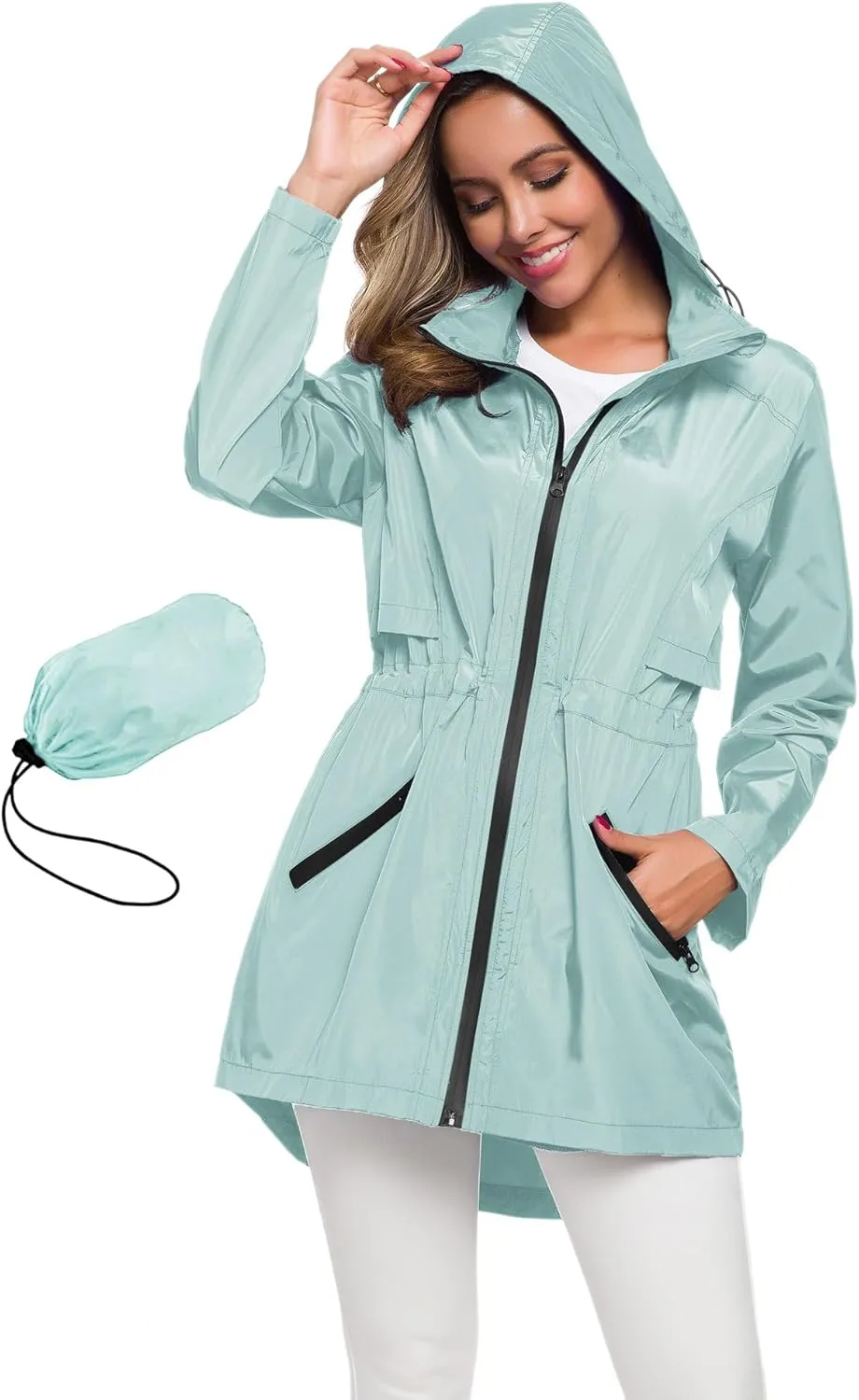 Avoogue Women's Long Raincoat with Hood Outdoor Lightweight Windbreaker Rain Jacket Waterproof