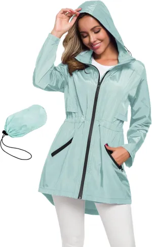 Avoogue Women's Long Raincoat with Hood Outdoor Lightweight Windbreaker Rain Jacket Waterproof