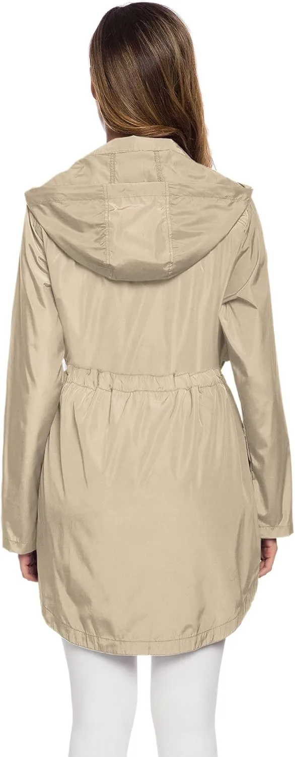 Avoogue Women's Long Raincoat with Hood Outdoor Lightweight Windbreaker Rain Jacket Waterproof
