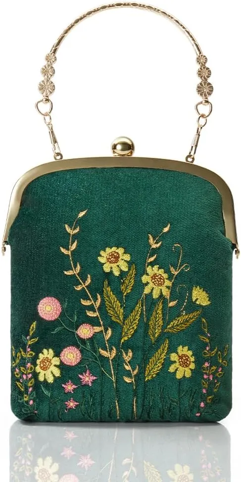 BABEYOND Clutch Purses for Women - Evening Bag Embroidery Sunflower Crossbody Bag Velvet Handbag for Bride Party Prom Wedding