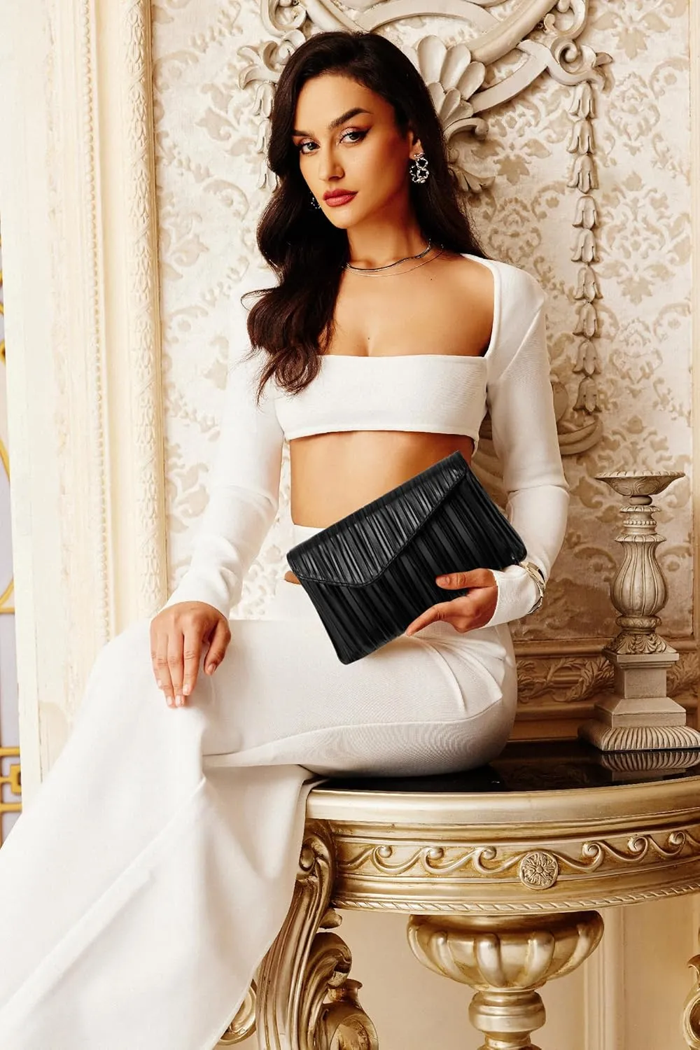 BABEYOND Clutch Purses for Women - Evening Bag Pleated Flap Clutch for Formal Party Cocktail Prom Wedding Handbags