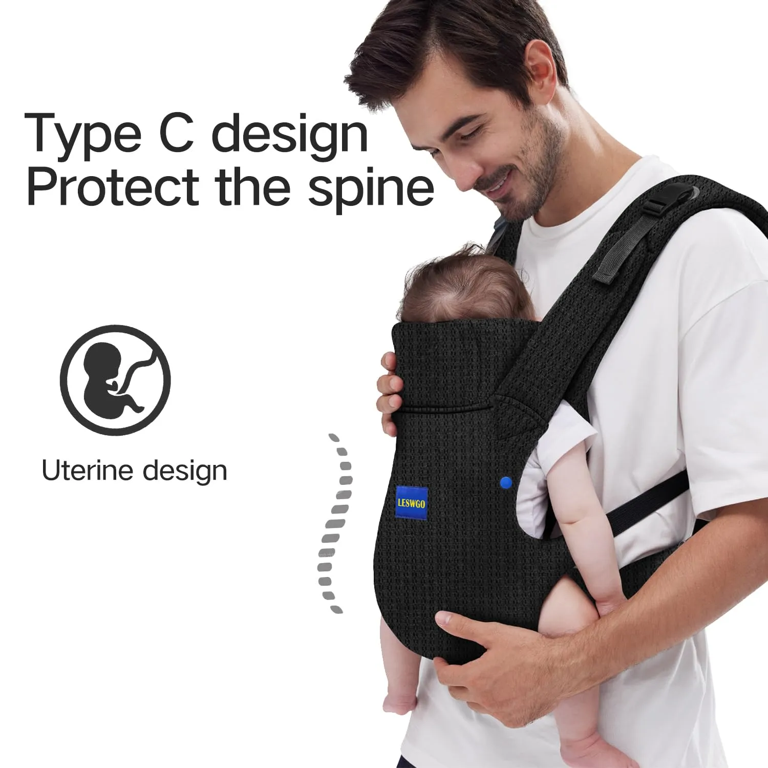 Baby Carrier Newborn to Toddler, Cozy Baby Wrap Carrier(7-44lbs), with Hook&Loop for Easily Adjustable, Soft Fabric,Breathable Black