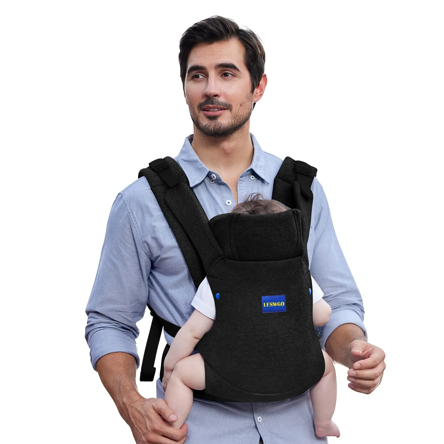 Baby Carrier Newborn to Toddler, Newborn Carrier,Cozy Baby Wrap Carrier(7-44lbs), Baby Carrier, with Hook&Loop for Easily Adjustable, Soft Fabric, Black-Available in All Seasons