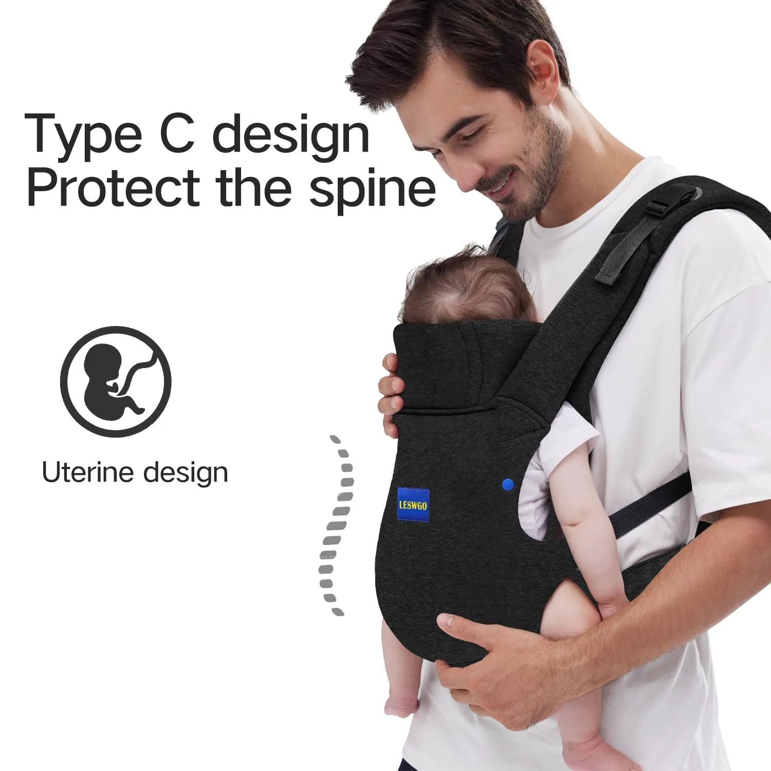Baby Carrier Newborn to Toddler, Newborn Carrier,Cozy Baby Wrap Carrier(7-44lbs), Baby Carrier, with Hook&Loop for Easily Adjustable, Soft Fabric, Black-Available in All Seasons