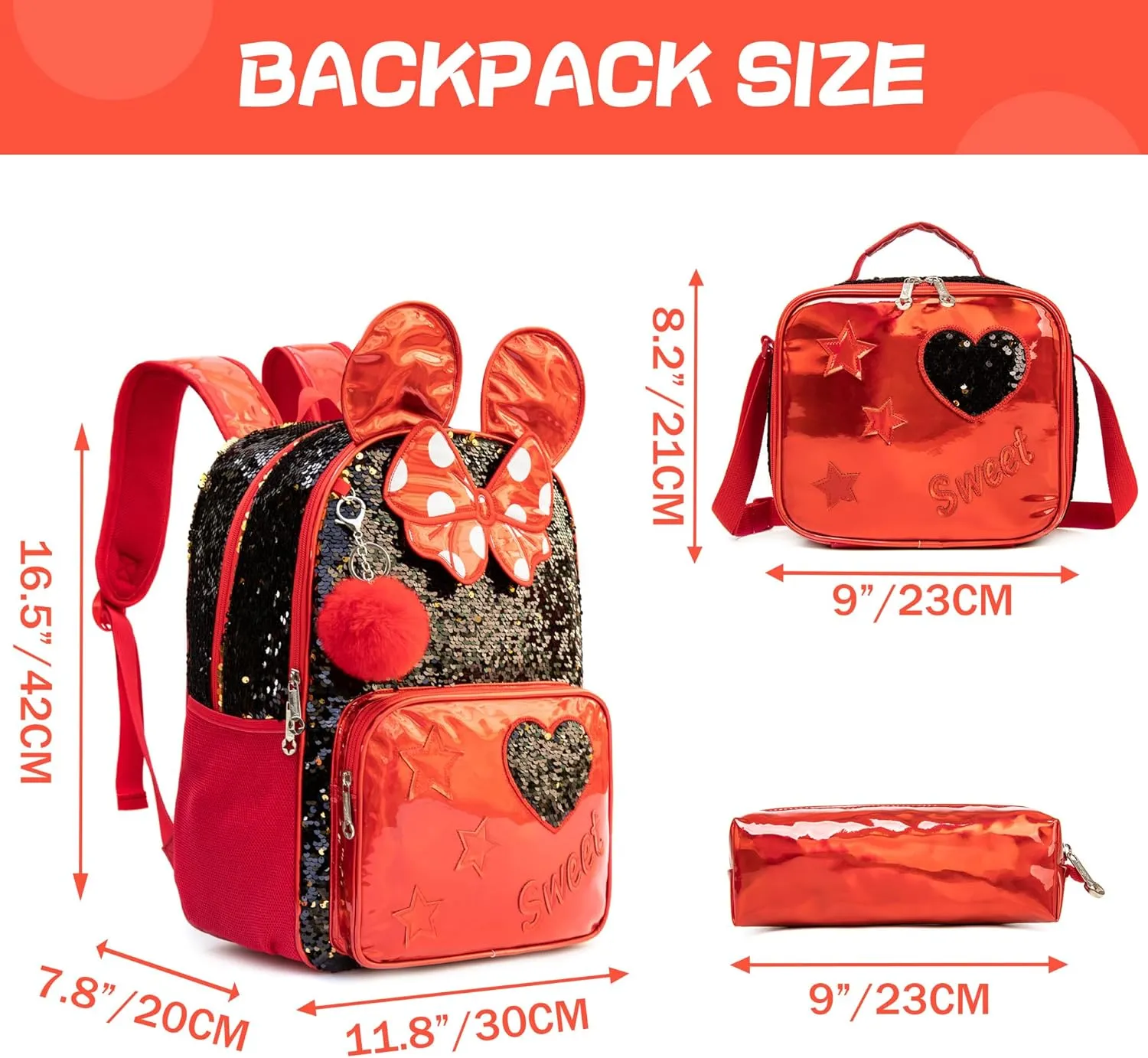 Backpack for Girls 16" Backpacks for Girls for School Sequin Backpack with Lunch Box for Elementary Students