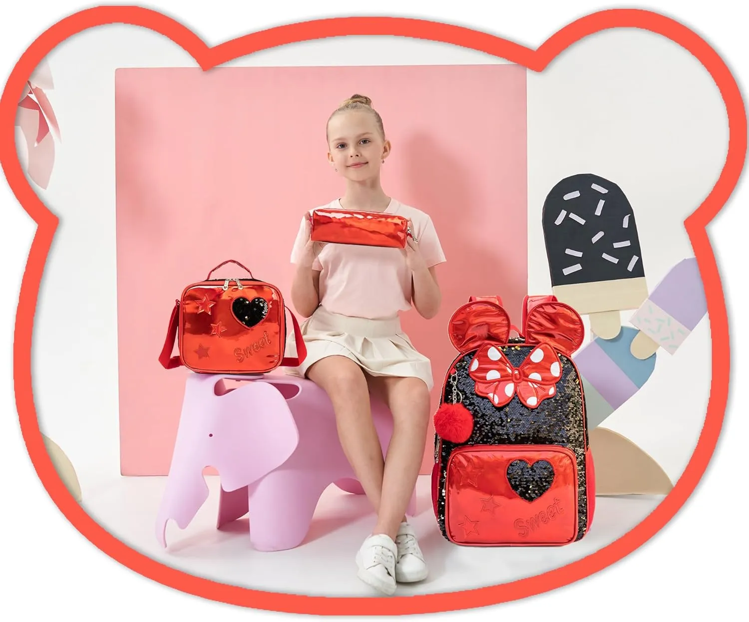 Backpack for Girls 16" Backpacks for Girls for School Sequin Backpack with Lunch Box for Elementary Students