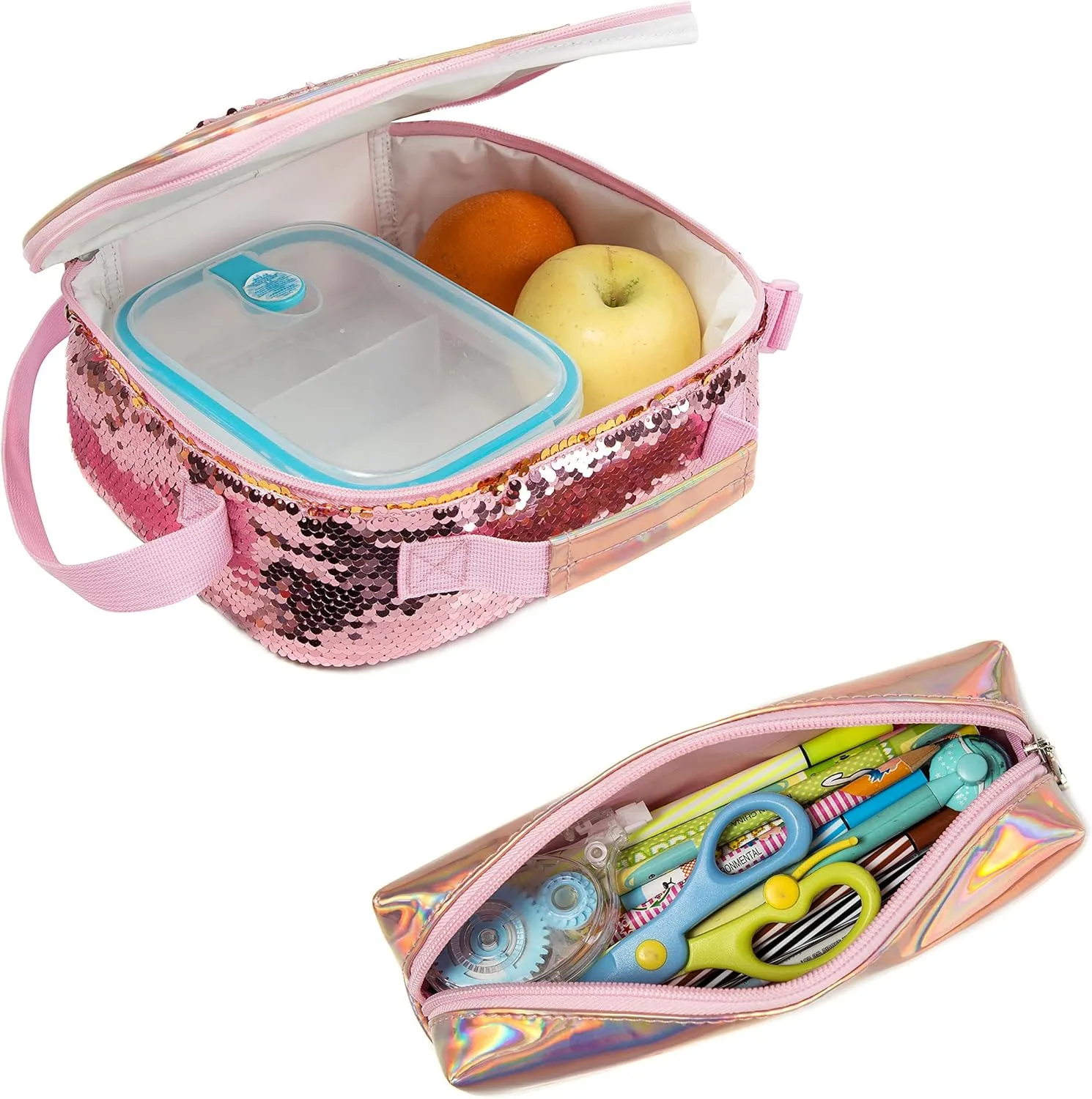 Backpack for Girls 16" Backpacks for Girls for School Sequin Backpack with Lunch Box for Elementary Students