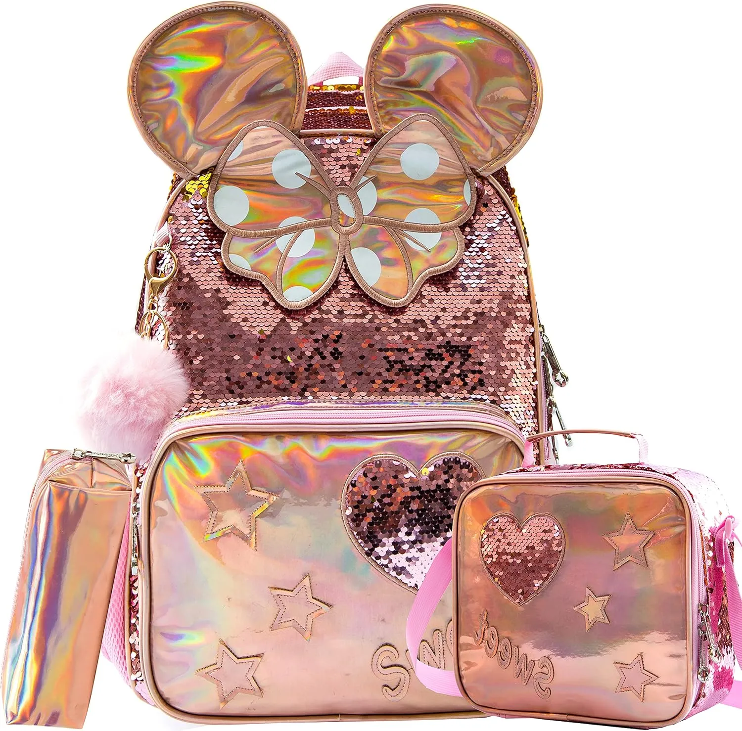Backpack for Girls 16" Backpacks for Girls for School Sequin Backpack with Lunch Box for Elementary Students