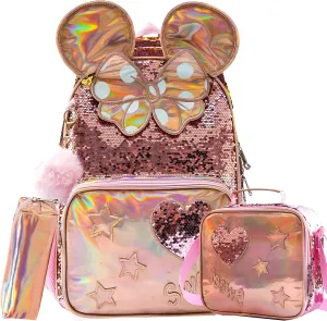Backpack for Girls 16" Backpacks for Girls for School Sequin Backpack with Lunch Box for Elementary Students