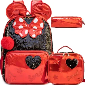 Backpack for Girls 16" Backpacks for Girls for School Sequin Backpack with Lunch Box for Elementary Students