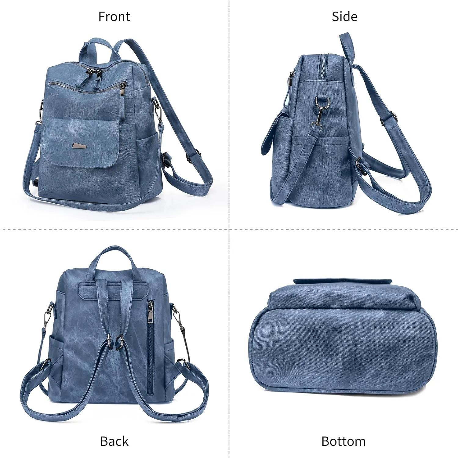 Backpack Purse for Women, PU Leather Backpack Purse, Fashion Travel Anti Theft Backpack, Multipurpose Lightweight Waterproof Convertible Purse Shoulder Bag Handbag, Blue