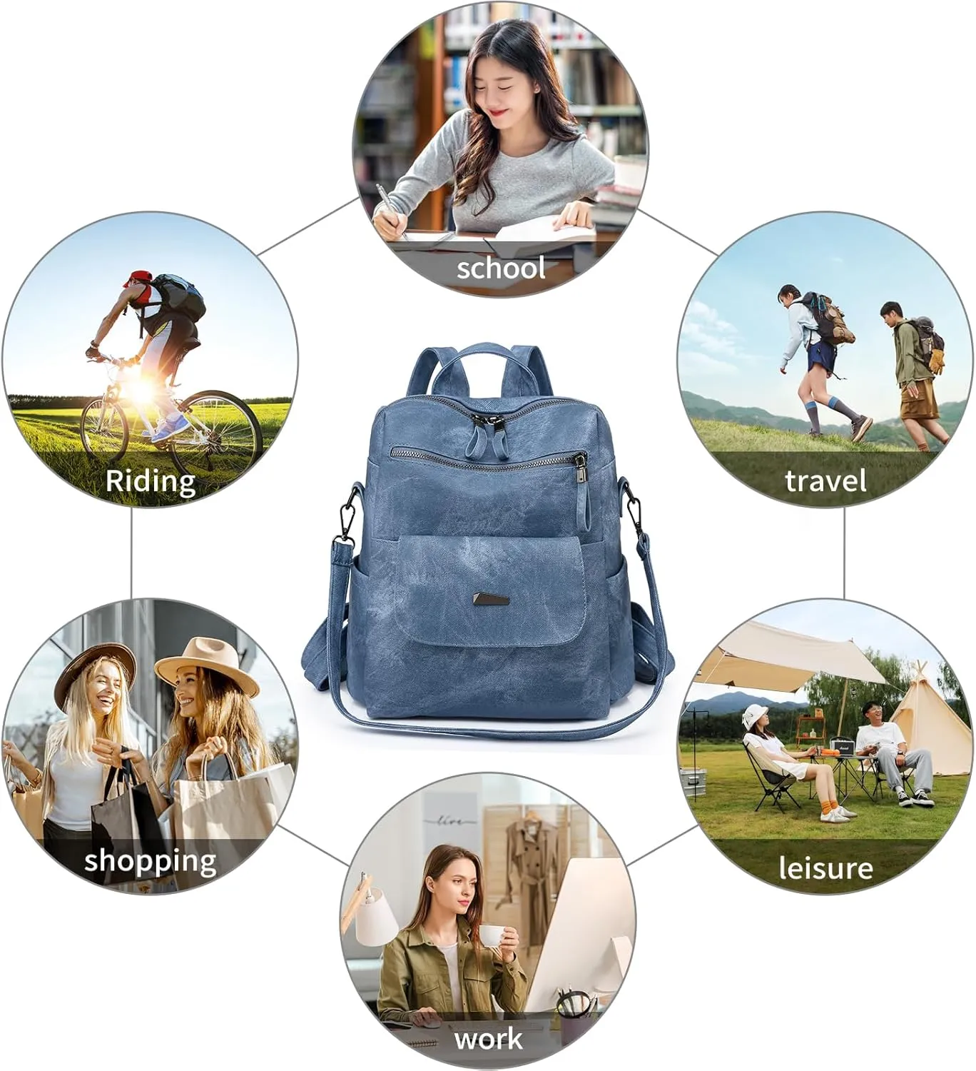 Backpack Purse for Women, PU Leather Backpack Purse, Fashion Travel Anti Theft Backpack, Multipurpose Lightweight Waterproof Convertible Purse Shoulder Bag Handbag, Blue