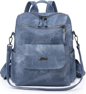 Backpack Purse for Women, PU Leather Backpack Purse, Fashion Travel Anti Theft Backpack, Multipurpose Lightweight Waterproof Convertible Purse Shoulder Bag Handbag, Blue