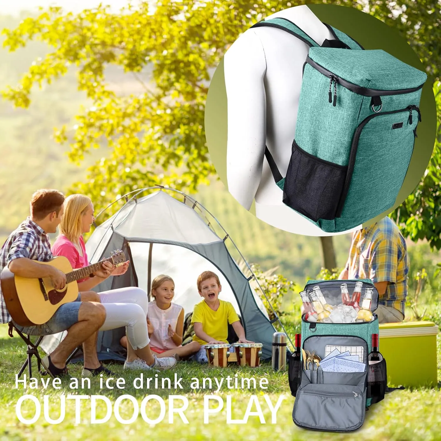 BAGLHER Cooler Backpack, Leakproof 30 Cans Backpack Cooler Insulated Soft Cooler Bag, Lightweight 25L Lunch Box Backpack Cooler Bag for Men Women Adult Camping
