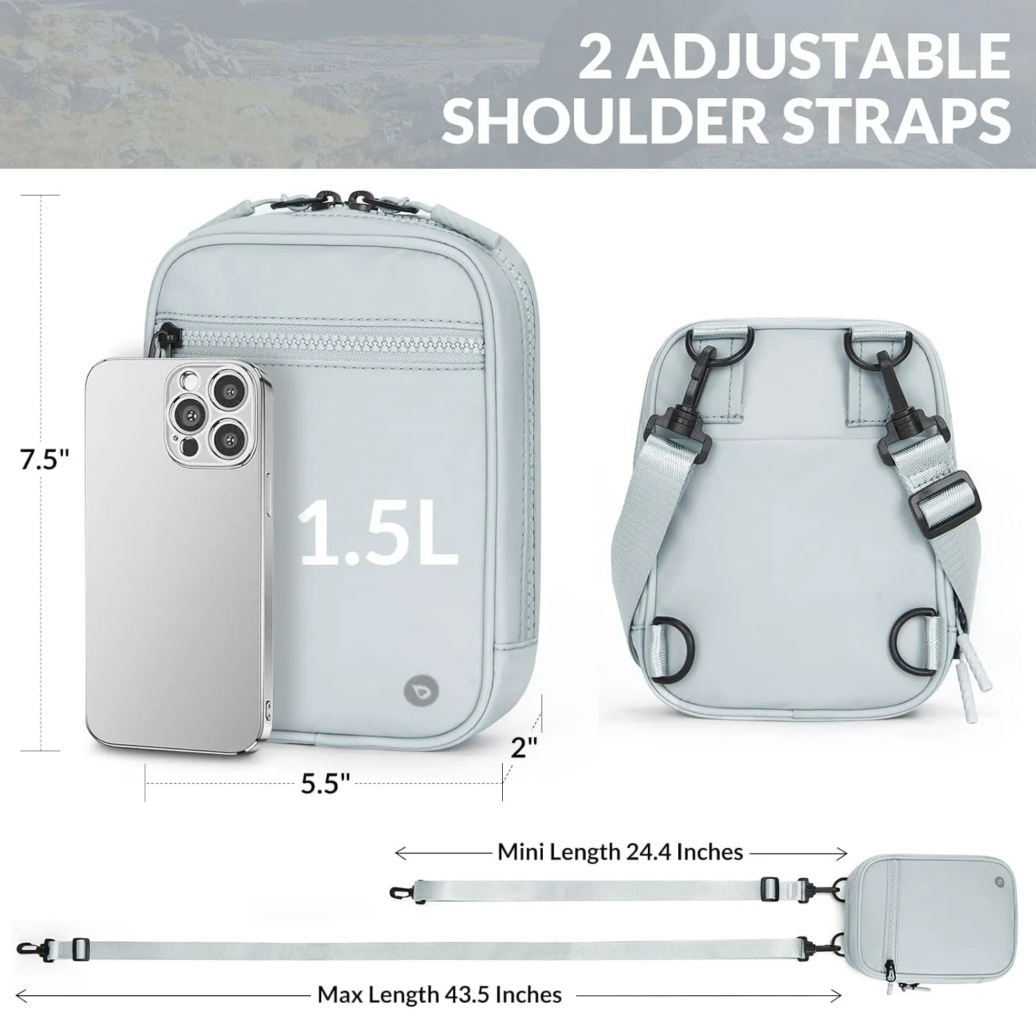 BALEAF Small Crossbody Bag Sling Purse for Women Travel Fanny Pack Belt Bags Cross Body 1.5L Cool Gray