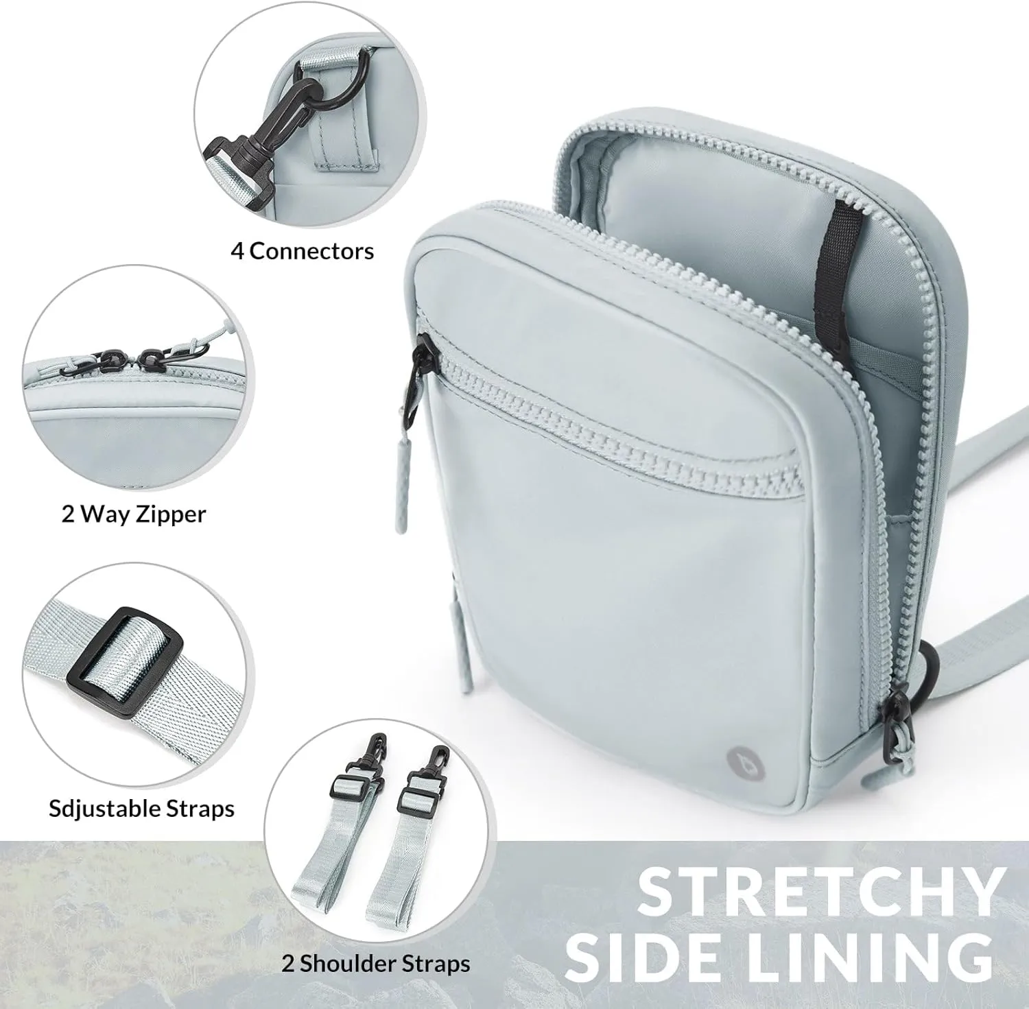 BALEAF Small Crossbody Bag Sling Purse for Women Travel Fanny Pack Belt Bags Cross Body 1.5L Cool Gray