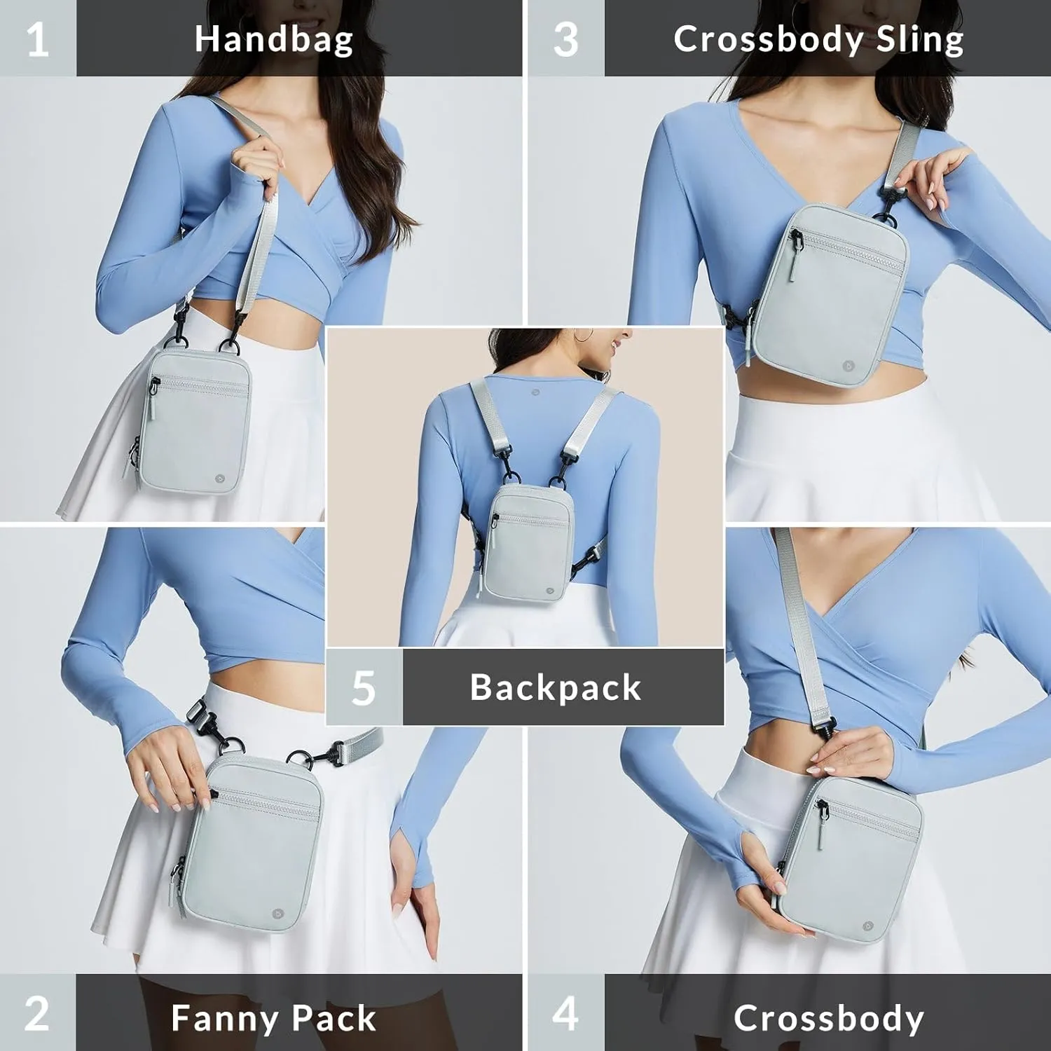 BALEAF Small Crossbody Bag Sling Purse for Women Travel Fanny Pack Belt Bags Cross Body 1.5L Cool Gray