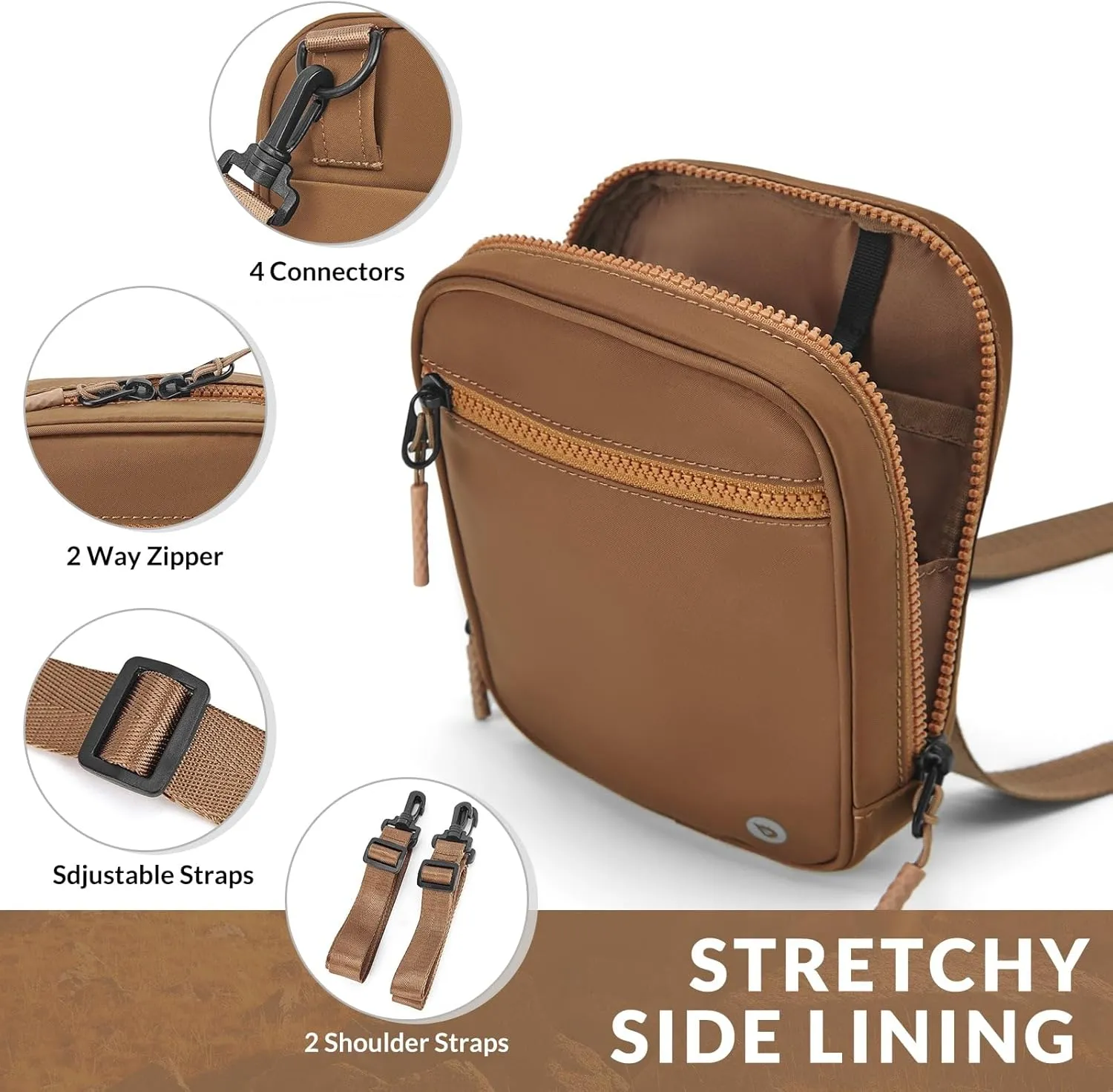 BALEAF Small Crossbody Bag Sling Purse for Women Travel Fanny Pack Belt Bags Cross Body 1.5L Roasted Brown