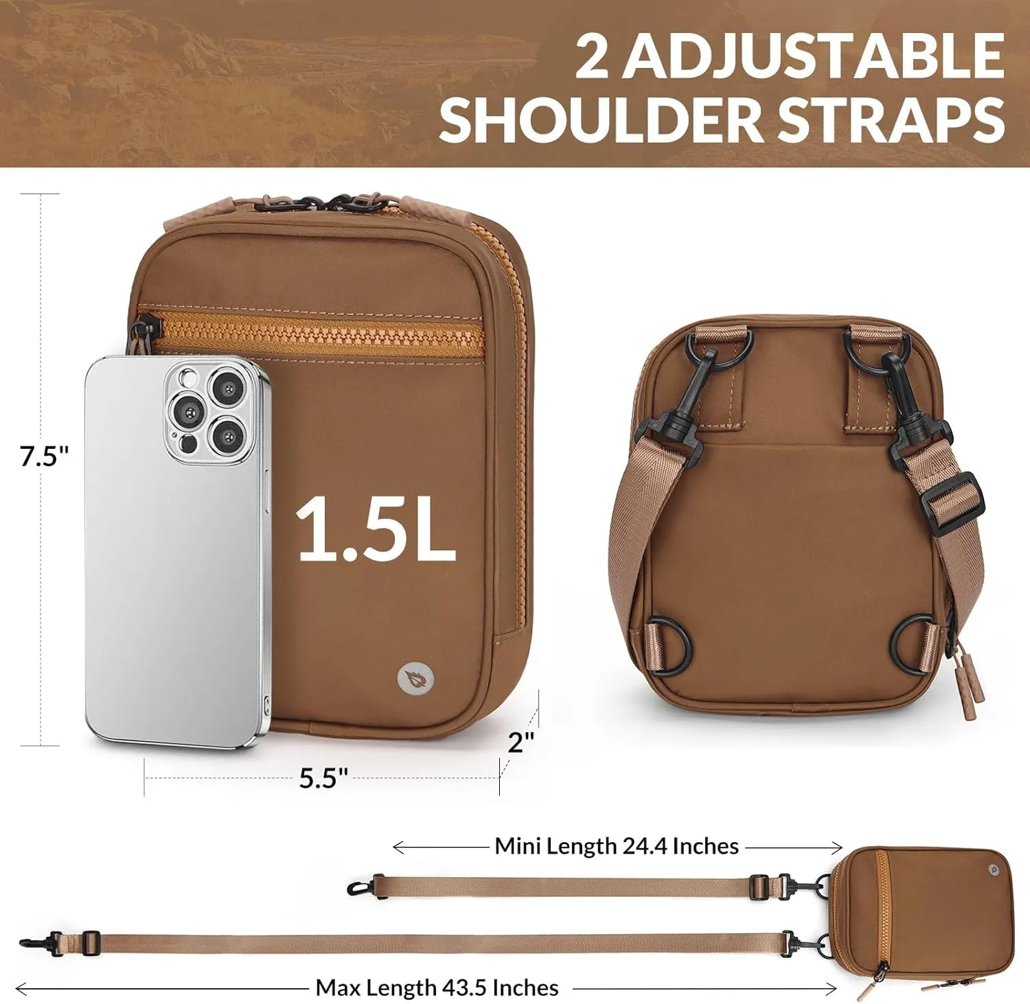BALEAF Small Crossbody Bag Sling Purse for Women Travel Fanny Pack Belt Bags Cross Body 1.5L Roasted Brown
