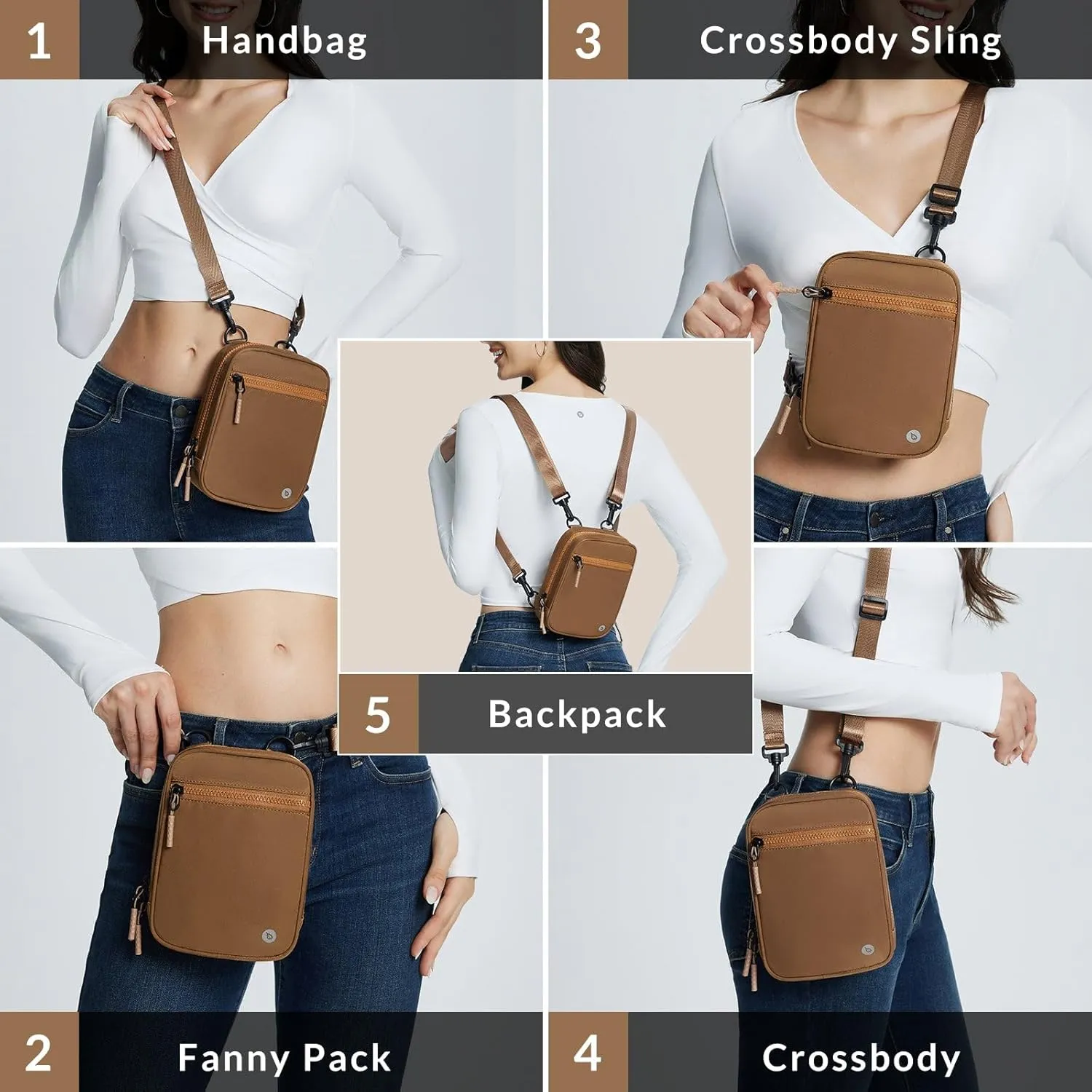 BALEAF Small Crossbody Bag Sling Purse for Women Travel Fanny Pack Belt Bags Cross Body 1.5L Roasted Brown