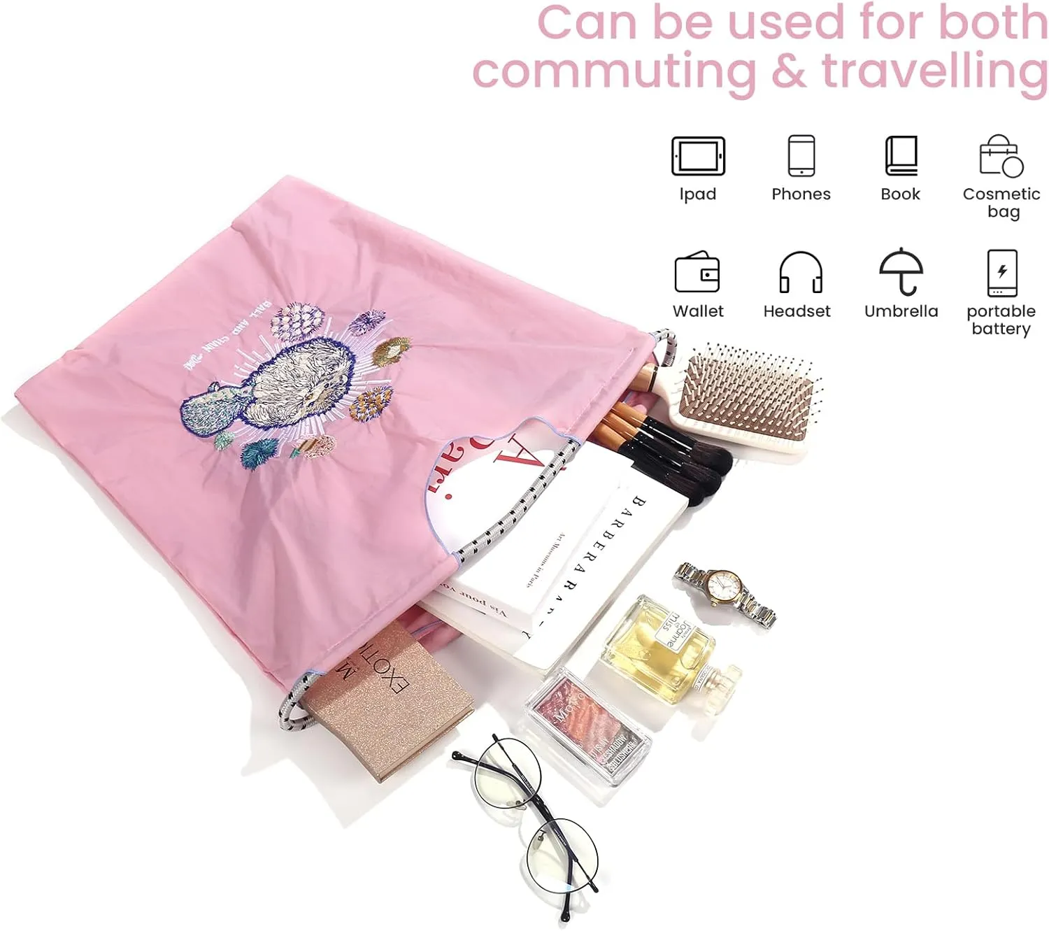 Ball&Chain Stylish Embroidered Nylon Tote Bag for Women - Perfect for Shopping,Travel, Beach, and Ideal Birthday Gift!