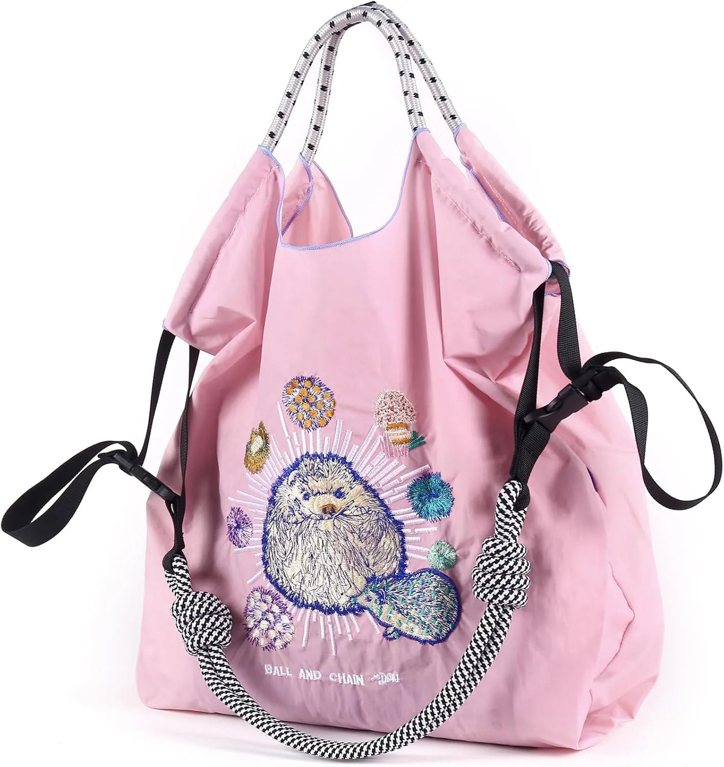 Ball&Chain Stylish Embroidered Nylon Tote Bag for Women - Perfect for Shopping,Travel, Beach, and Ideal Birthday Gift!