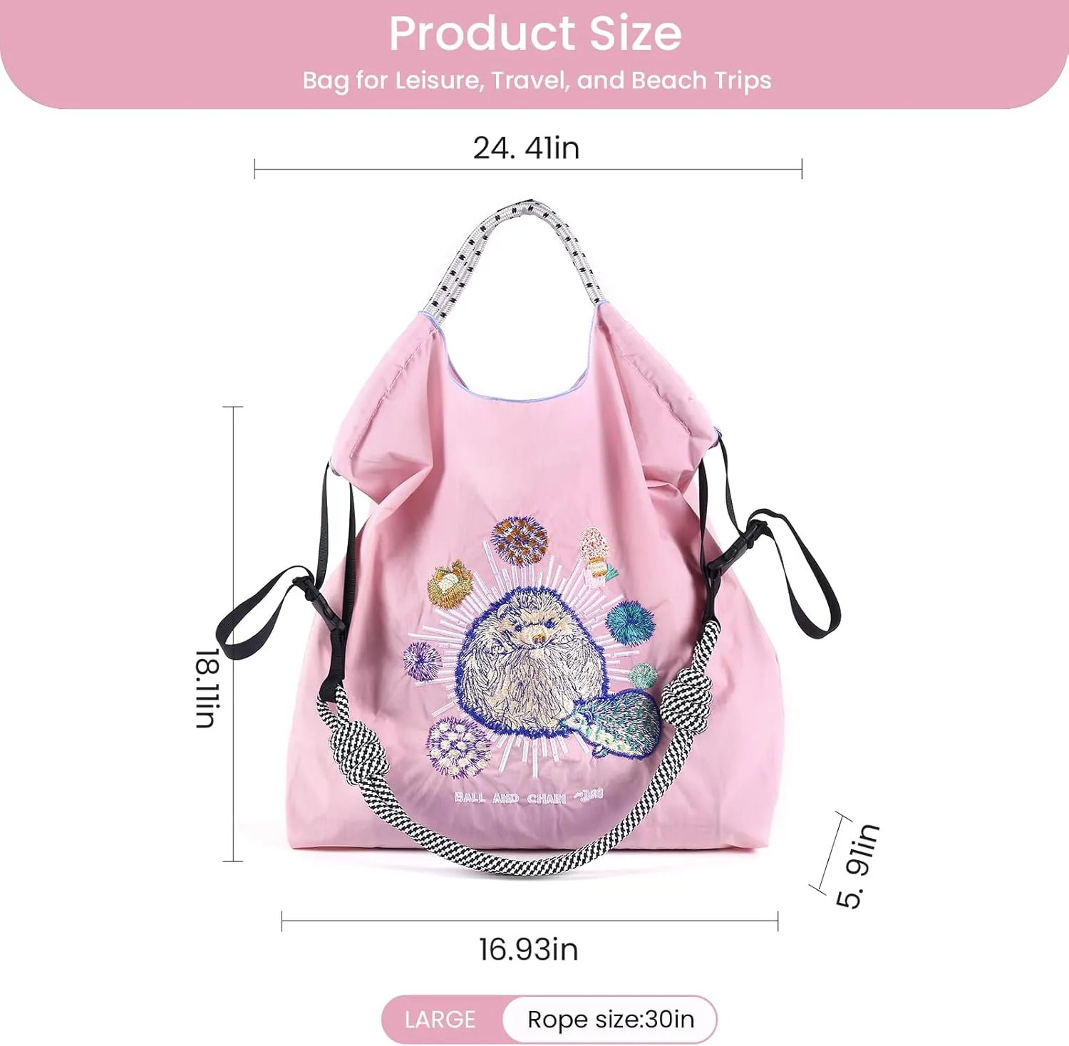 Ball&Chain Stylish Embroidered Nylon Tote Bag for Women - Perfect for Shopping,Travel, Beach, and Ideal Birthday Gift!