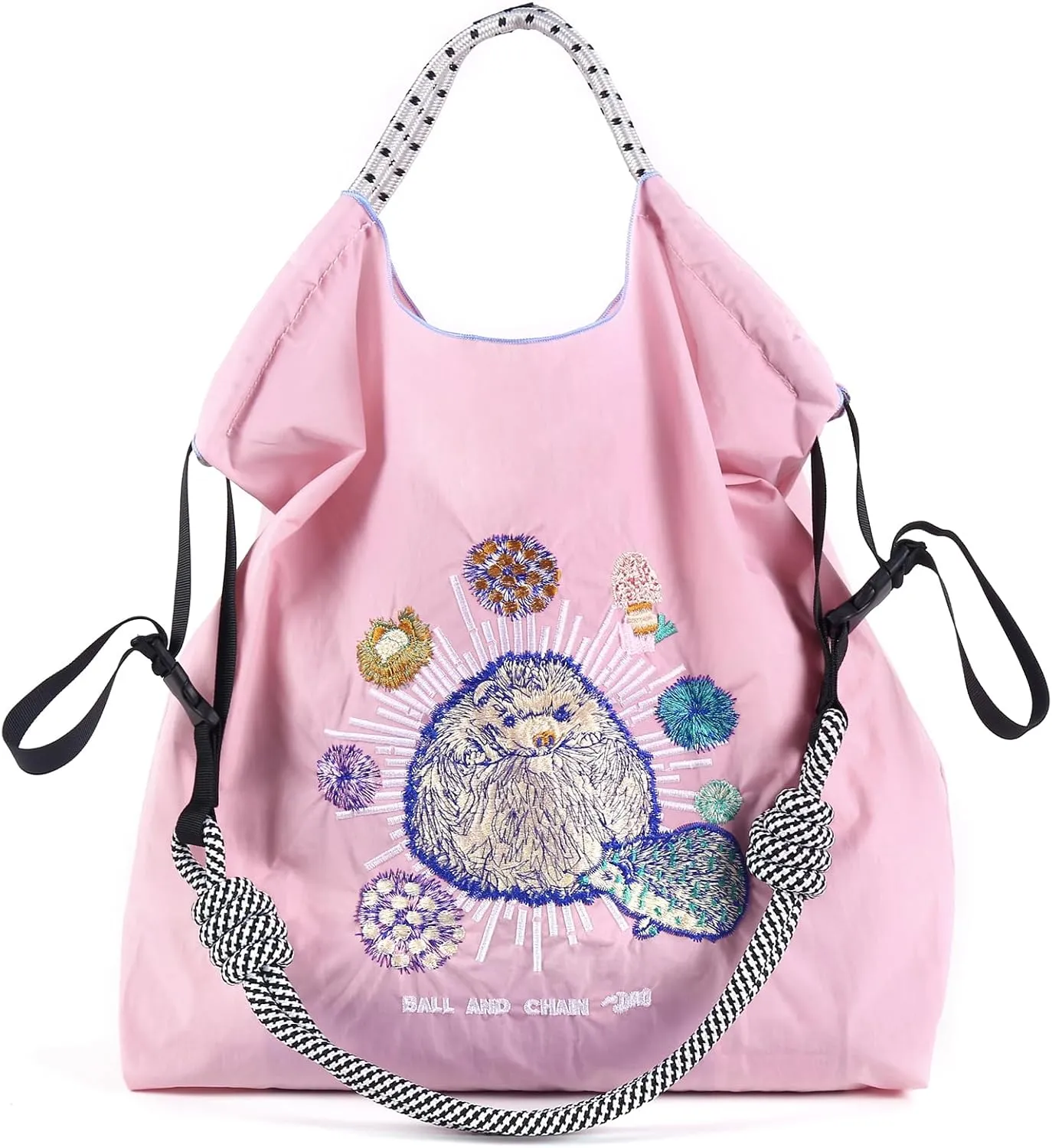 Ball&Chain Stylish Embroidered Nylon Tote Bag for Women - Perfect for Shopping,Travel, Beach, and Ideal Birthday Gift!
