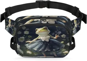 Ballet Frog Men's and Women's Waist Pack Crossbody Cute Frog Print Waist Pack Running Strap, Adjustable Shoulder Strap - For Hiking and Running Exercise Fitness