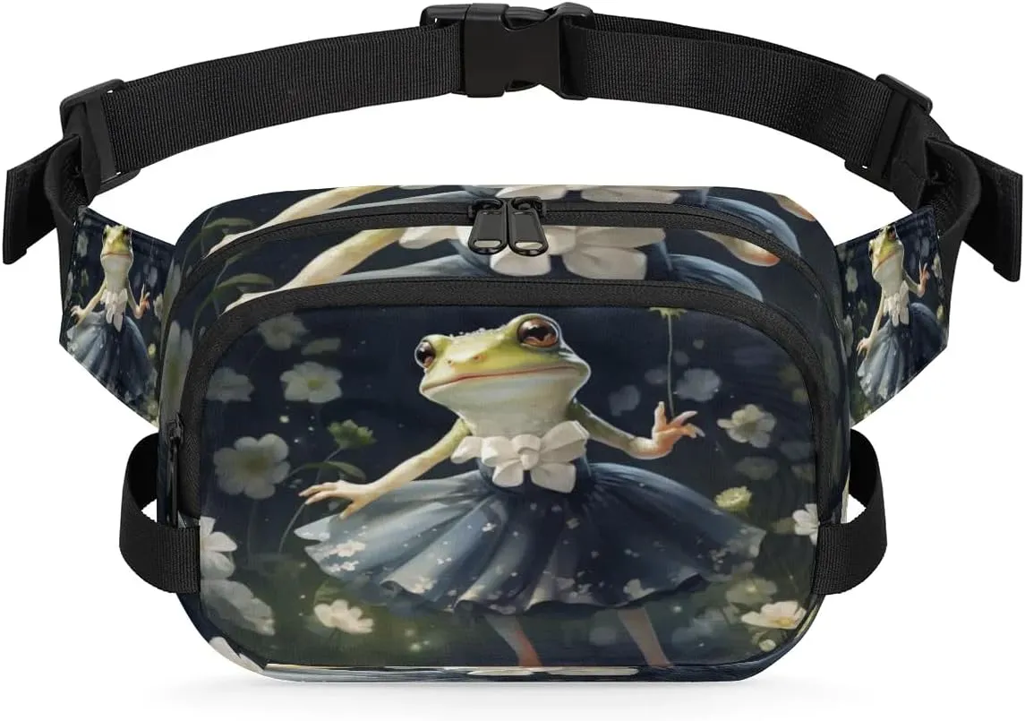 Ballet Frog Men's and Women's Waist Pack Crossbody Cute Frog Print Waist Pack Running Strap, Adjustable Shoulder Strap - For Hiking and Running Exercise Fitness