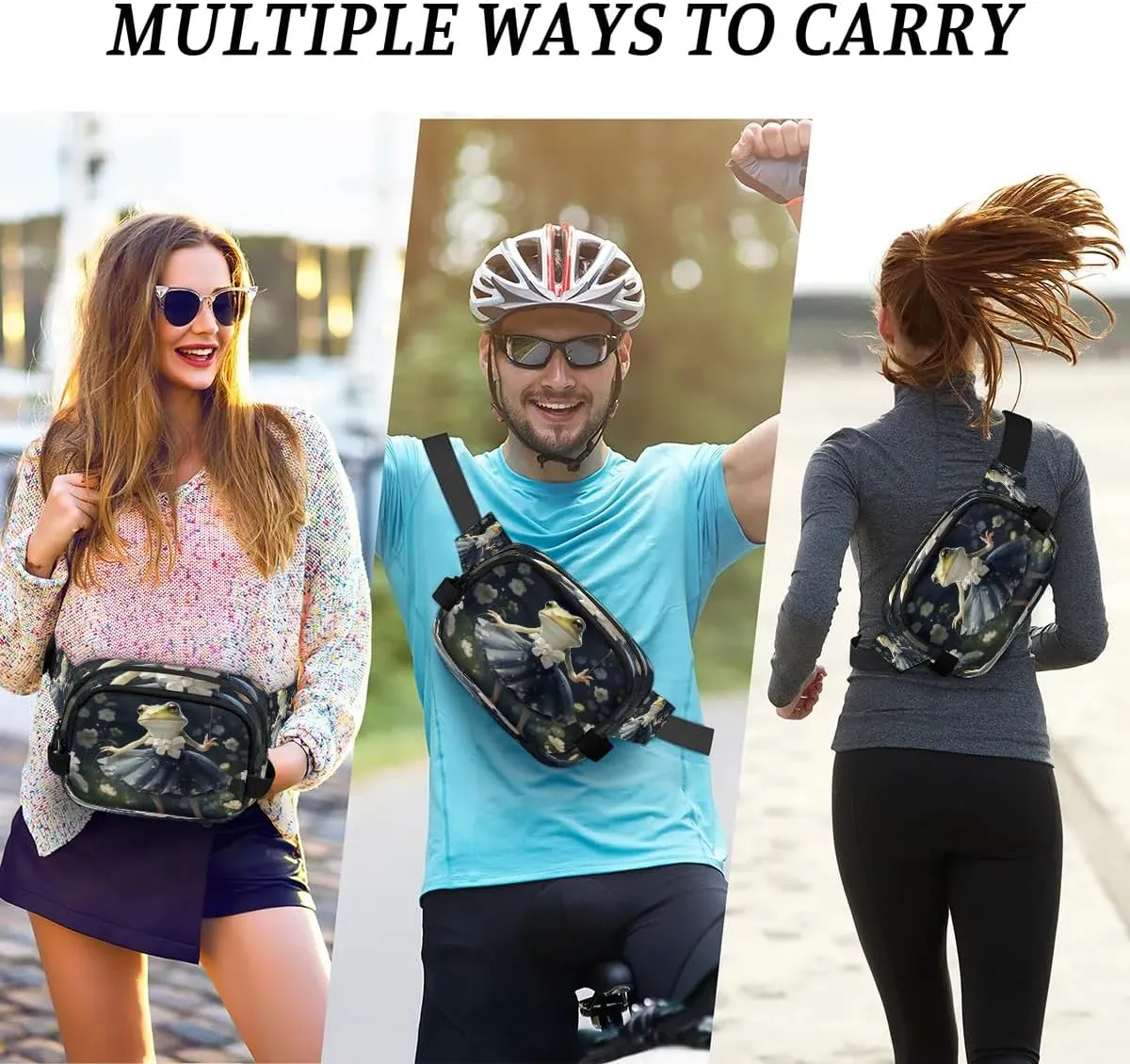 Ballet Frog Men's and Women's Waist Pack Crossbody Cute Frog Print Waist Pack Running Strap, Adjustable Shoulder Strap - For Hiking and Running Exercise Fitness