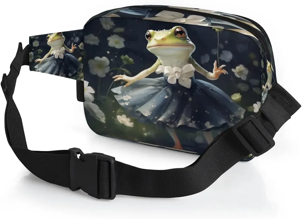 Ballet Frog Men's and Women's Waist Pack Crossbody Cute Frog Print Waist Pack Running Strap, Adjustable Shoulder Strap - For Hiking and Running Exercise Fitness