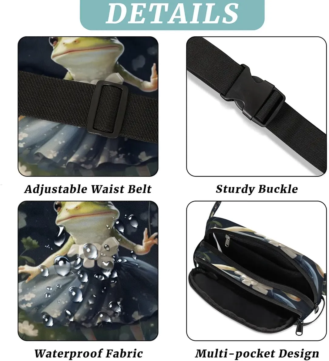 Ballet Frog Men's and Women's Waist Pack Crossbody Cute Frog Print Waist Pack Running Strap, Adjustable Shoulder Strap - For Hiking and Running Exercise Fitness