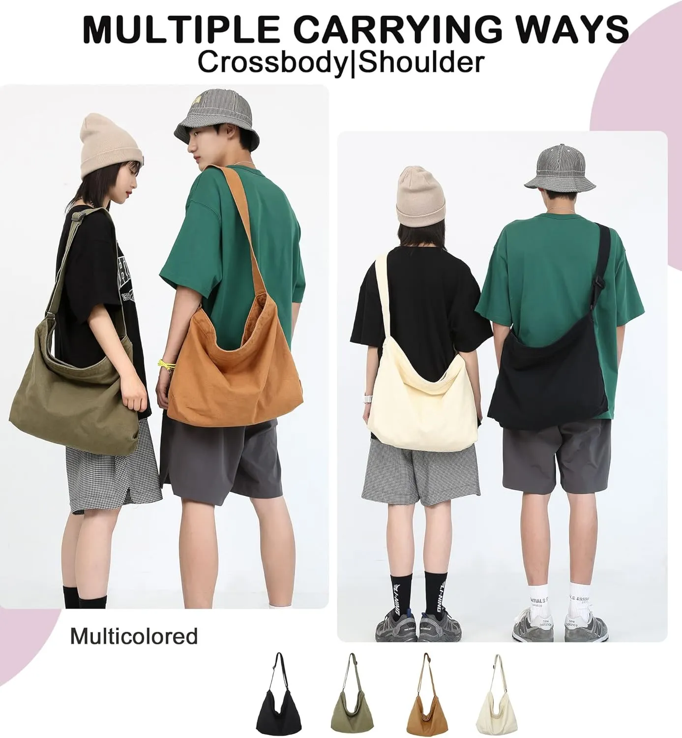 BASICPOWER Canvas Messenger Bag, Hobo Crossbody Shoulder Tote Bags Lightweight for Women and Men