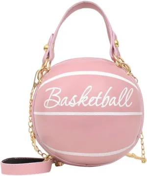 Basketball Shaped Purse Crossbody Bag Round Messenger Bags Tote Shoulder Handbag For Women Girls (Basketball Pink)