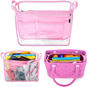 Beach Bag Organizer Insert (12.4in x 10.2in x 4.3in) Compatible with Bogg Bag(15in x 13in x 5.25in), Beach Tote Bag Waterproof Organizer Liner Insert Divider Pouch, Pink