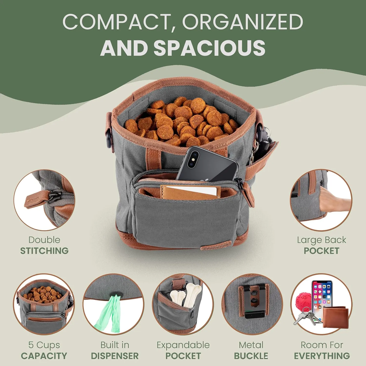 BEAU&FUR Dog Treat Pouch with Dog Clicker for Training - Hands-Free Dog Treat Bag with Magnetic Closure, Multi-Pocket Treat Pouches for pet Training with Built-in Poop Bag Holder Pocket