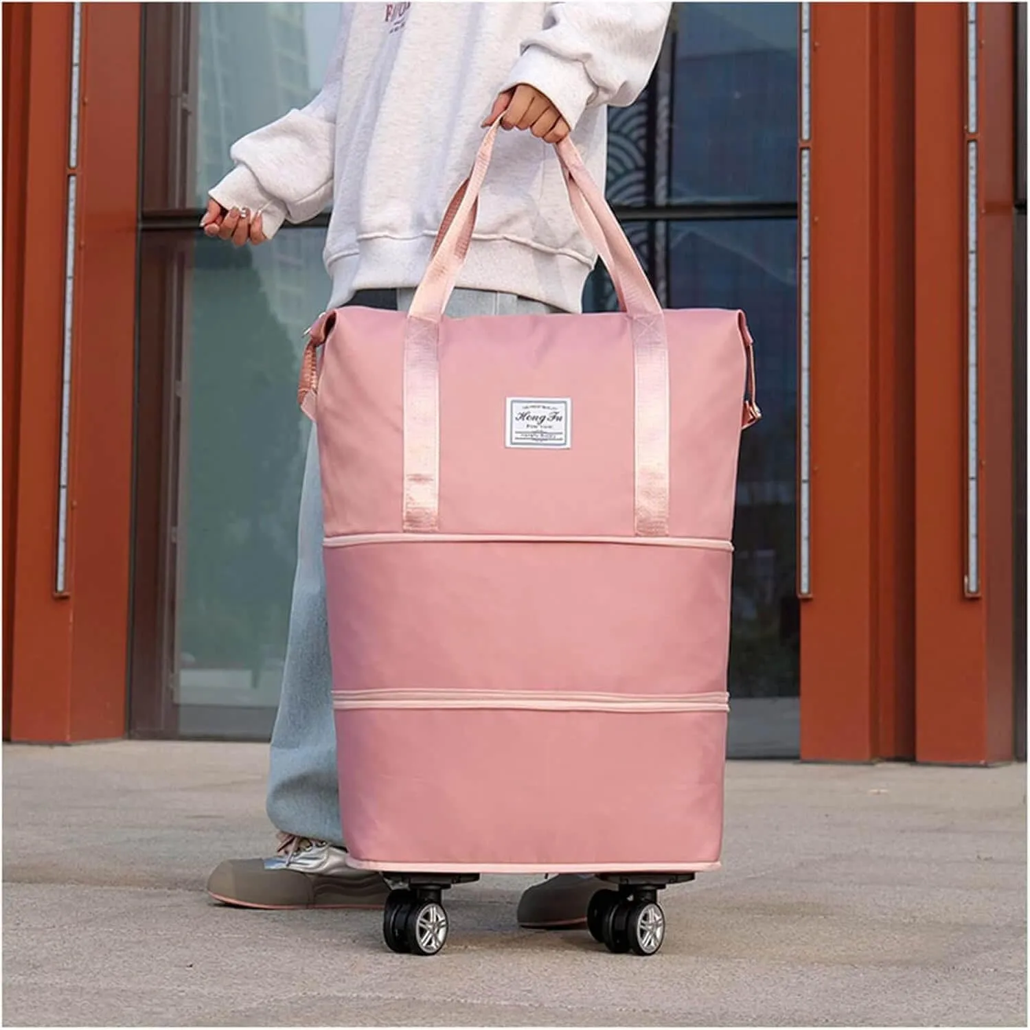 Beente Travel Bag with Wheels, Expandable 28L–58L Carry-On Duffle with Shoe Organizer, Removable Spinner Wheels, Waterproof Overnight Bag with Laptop Sleeve, Toiletry & Storage Pouches (Grey)