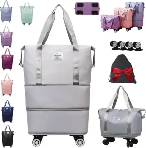 Beente Travel Bag with Wheels, Expandable 28L–58L Carry-On Duffle with Shoe Organizer, Removable Spinner Wheels, Waterproof Overnight Bag with Laptop Sleeve, Toiletry & Storage Pouches (Grey)