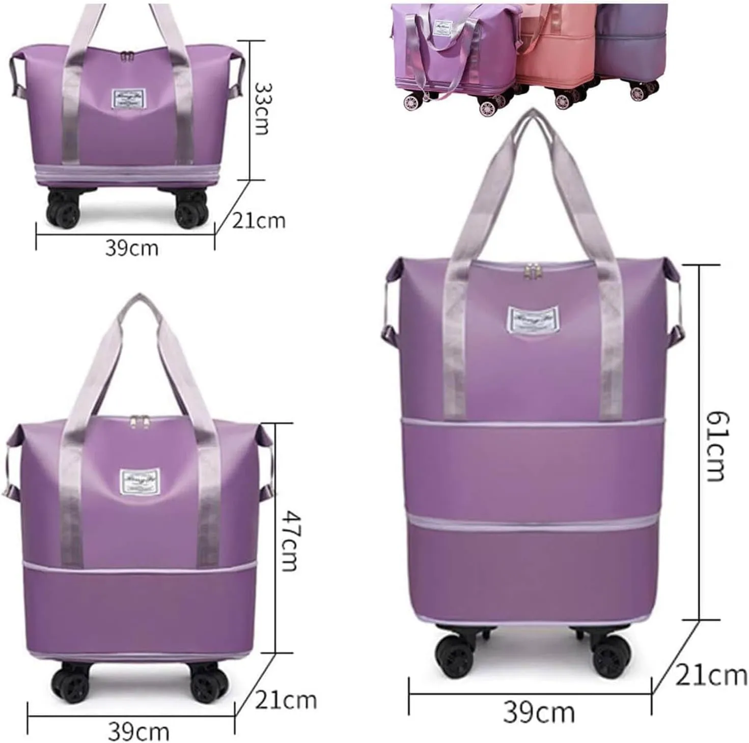 Beente Travel Bag with Wheels, Expandable 28L–58L Carry-On Duffle with Shoe Organizer, Removable Spinner Wheels, Waterproof Overnight Bag with Laptop Sleeve, Toiletry & Storage Pouches (Grey)