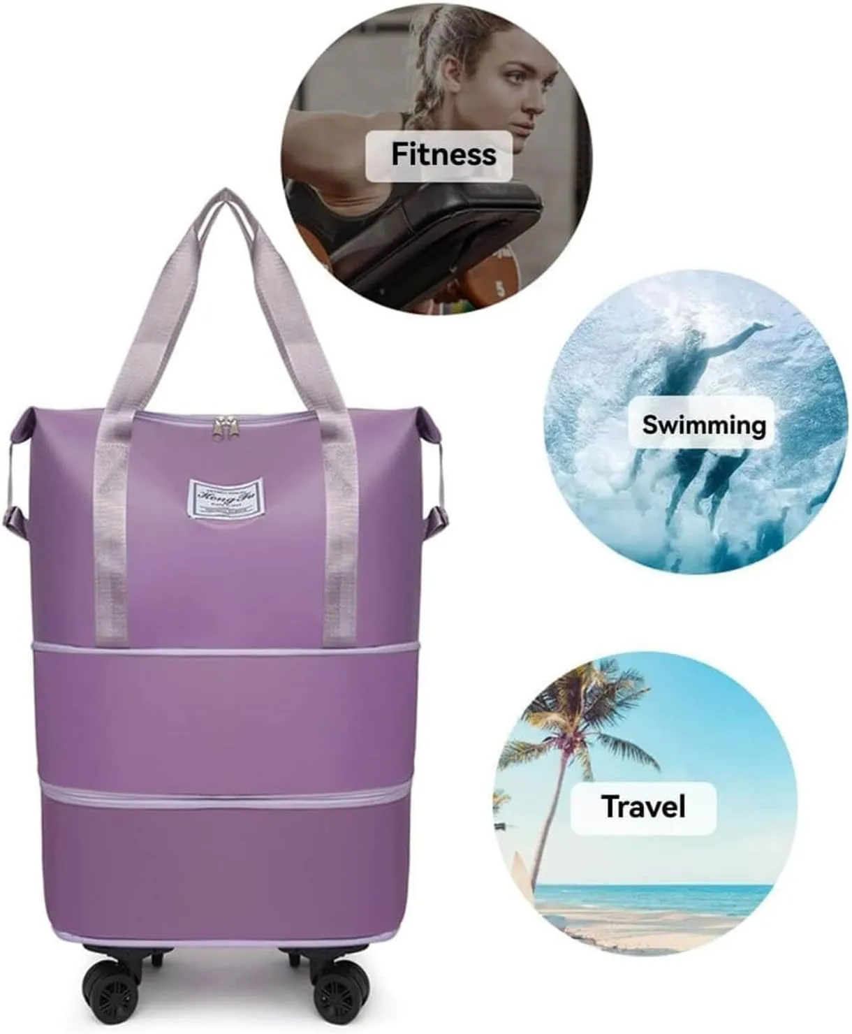 Beente Travel Bag with Wheels, Expandable 28L–58L Carry-On Duffle with Shoe Organizer, Removable Spinner Wheels, Waterproof Overnight Bag with Laptop Sleeve, Toiletry & Storage Pouches (Light Blue)