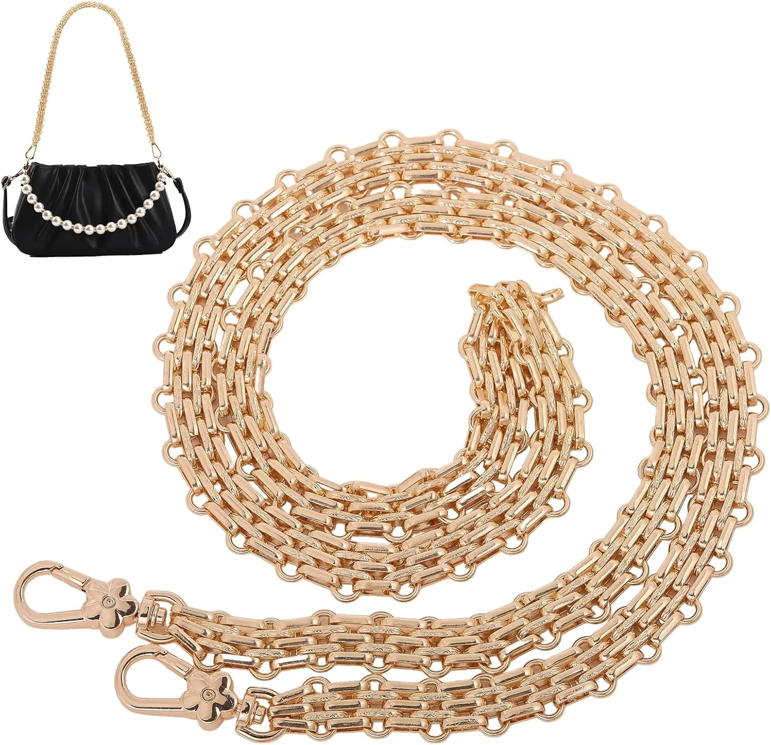 beinkmake Handbag Metal Chain Gold Replacement Purse Chain with Buckles Accessories for Wallet Crossbody Bag Shoulder Bag Crafts Making 47.24 Inch