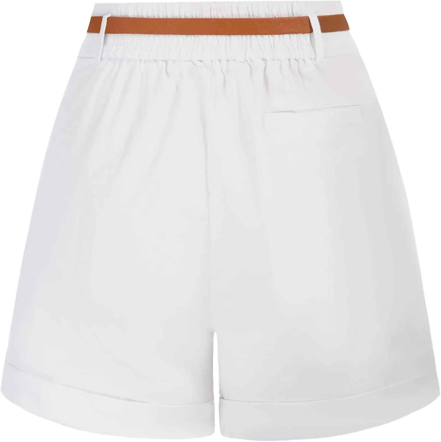 Belle Poque Women Bermuda Shorts Elastic Waist Wide Leg Shorts with Pockets & Belts