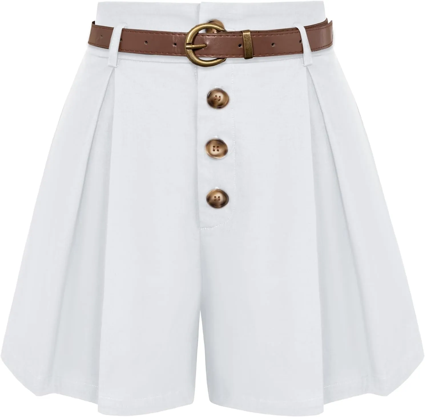 Belle Poque Womens Shorts Dressy Casual High Waisted Summer Pleated Wide Leg Shorts with Pockets and Belt