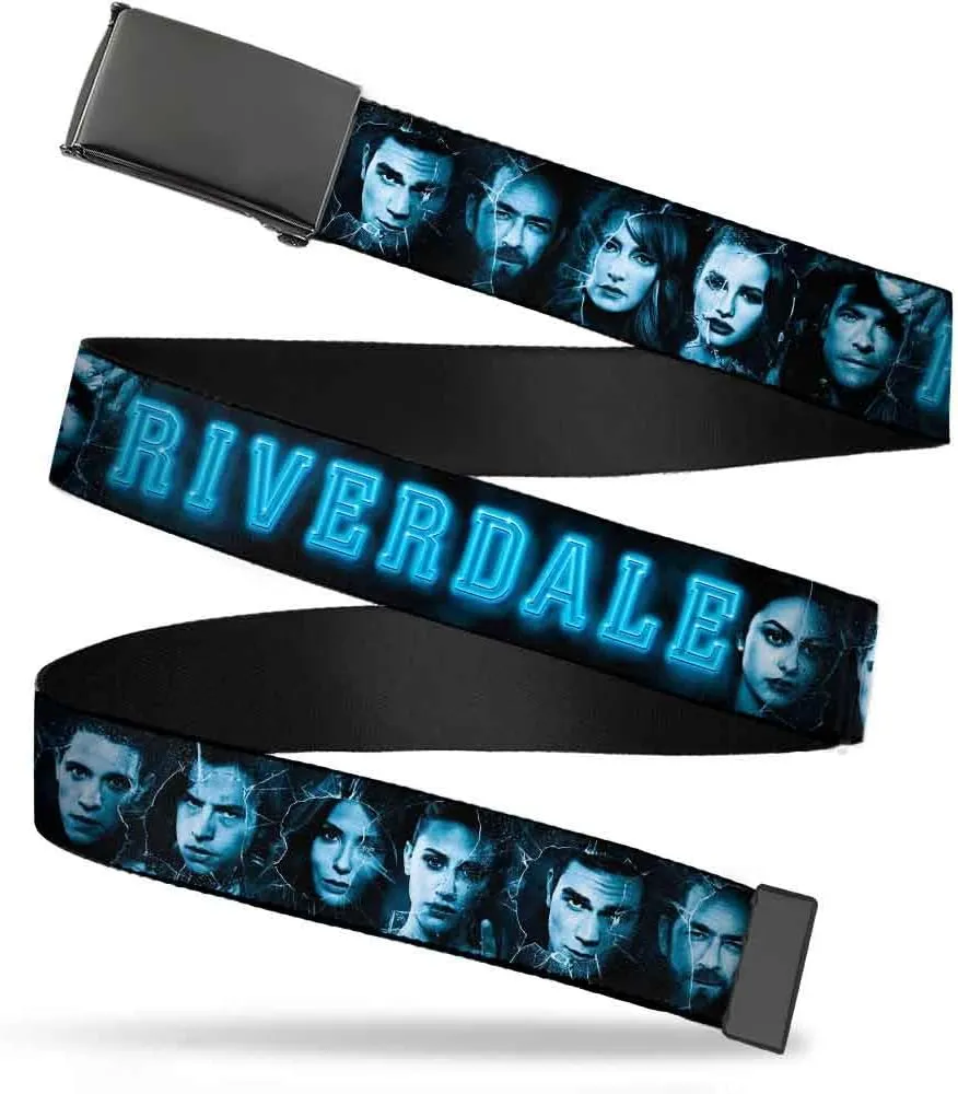 Belt Plain Clamp Buckle Riverdale 10 Character Faces Shatter Black Blues 1.0 Inch Wide Youth up to Size 20