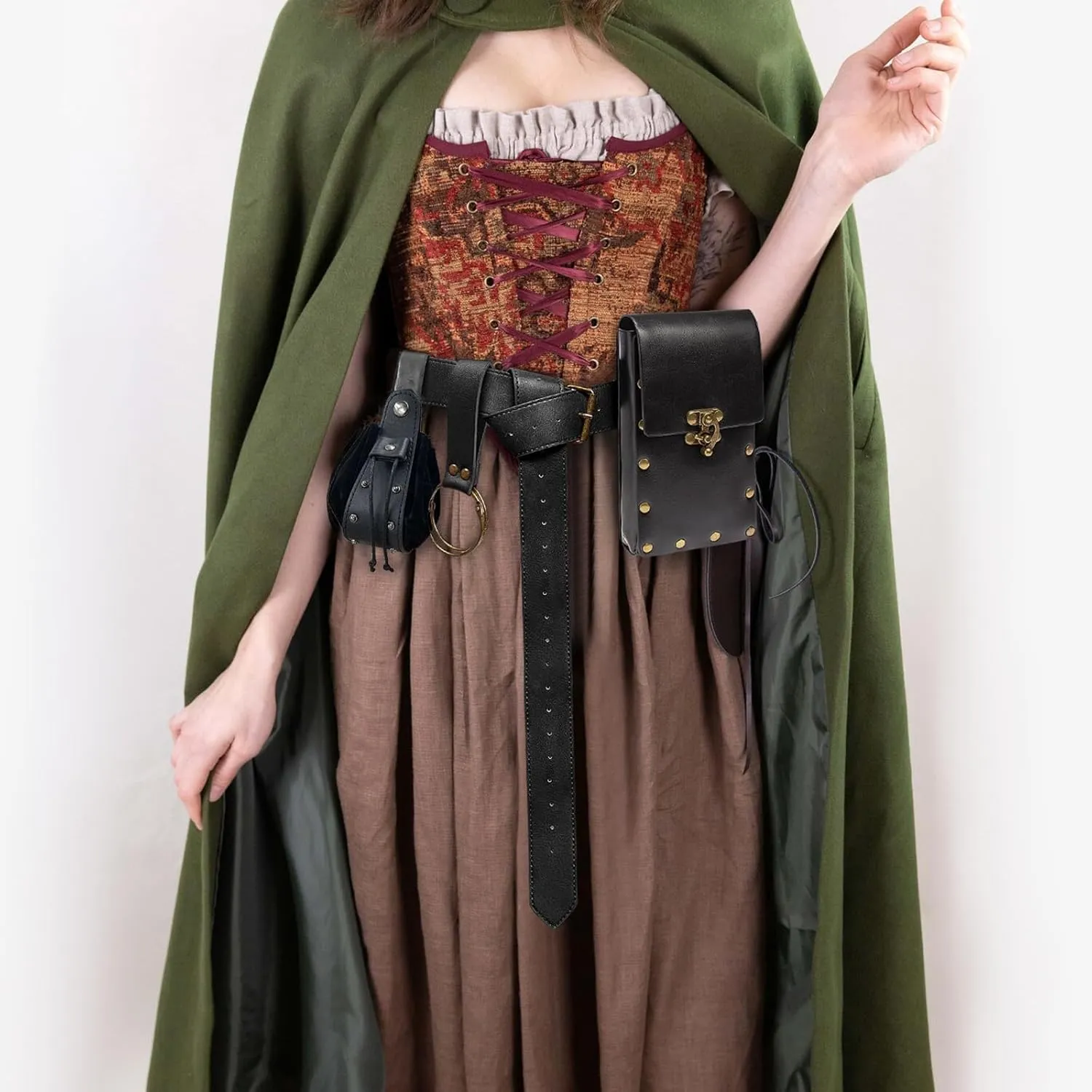 Belt Pouch Waist Bag Fanny Pack Steampunk Phone Holder Casual Medieval Renaissance Cosplay Costume Accessories (2Pouch-Black)