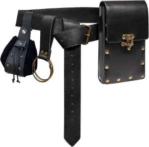 Belt Pouch Waist Bag Fanny Pack Steampunk Phone Holder Casual Medieval Renaissance Cosplay Costume Accessories (2Pouch-Black)
